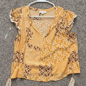THML Mustard Patchwork Floral Blouse